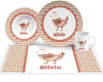 Personalized Chicken Plate Set: Farm Animal Barnyard Toddler Gift