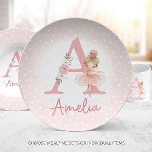 Personalized Ballerina Plate or Dinnerware Set for Toddler or Child