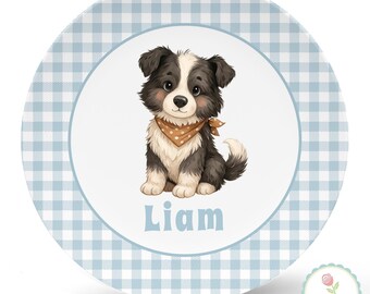 Personalized Dog Plate or Set: Baby Toddler Farm Puppy Gift for Kids