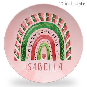 Christmas Boho Rainbow Plate, keepsake or daily use plate, girl Christmas plate, Holiday, child&#39;s gift, toddler plate