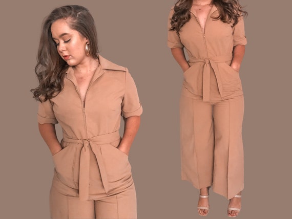 1970s Vintage Wide Leg Corduroy Jumpsuit with Pock