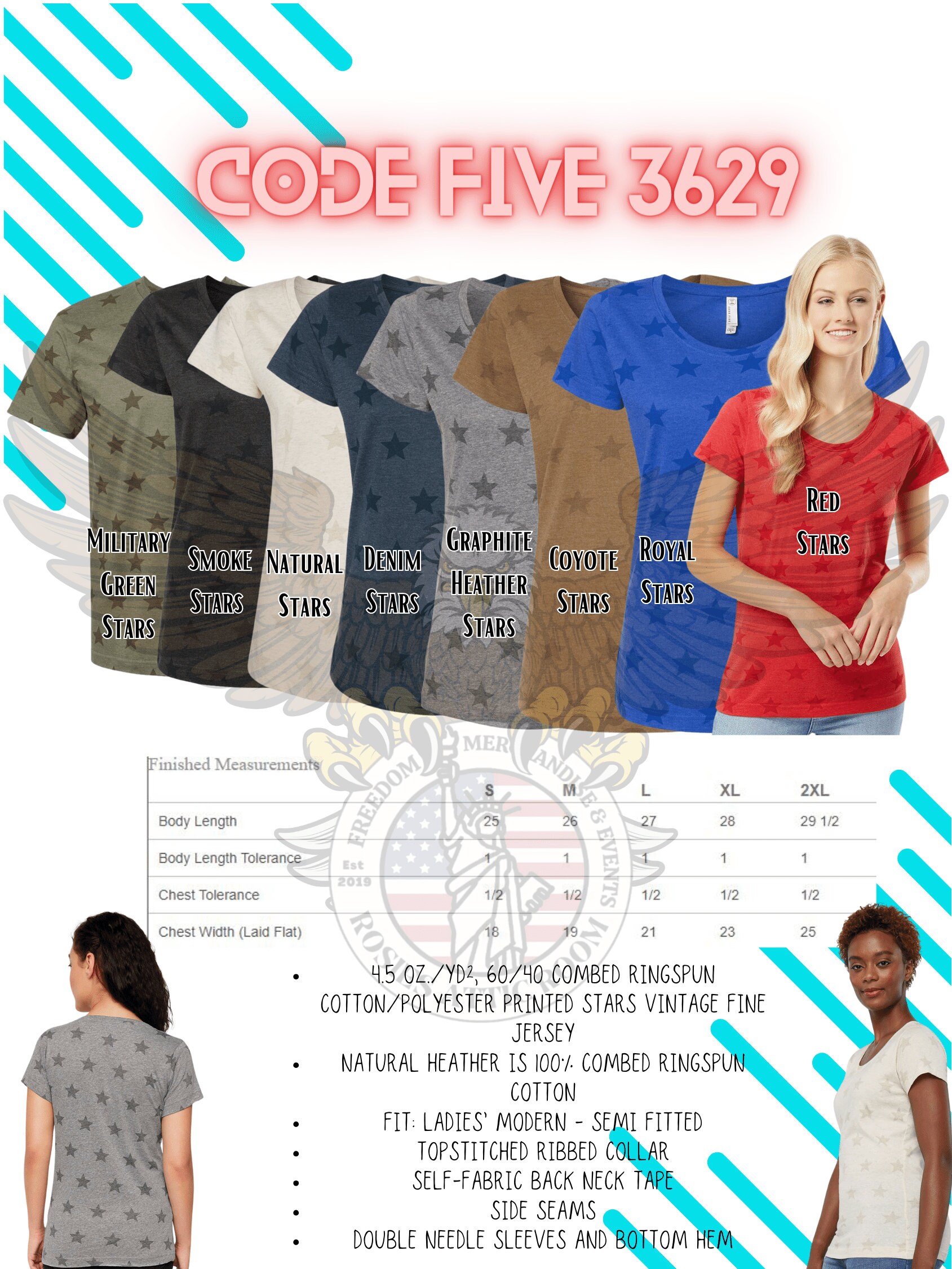 Size / Color Chart Code Five 3629 Scoop Neck T-shirt Digital Download ...