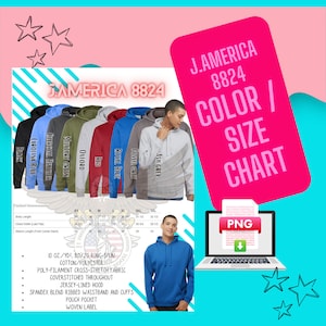Carta de Tallas / Colores J. America 8824 Sudadera con capucha Descarga digital