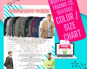 Size / Color Chart Independent Trading Co. SS4500Z Zip front Hoodie Digital download