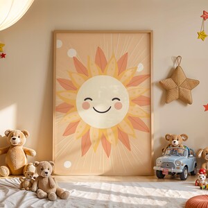 Happy Sunshine Print 2, Girls Print, Bright kids Print, Playroom Print, Nursery Print, Smiley Sun Print, Kids Room Decor, Digital Print
