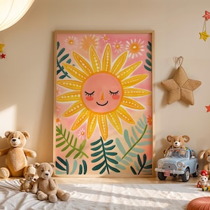 Happy Sunshine Print 1, Girls Print, Bright kids Print, Playroom Print, Nursery Print, Smiley Sun Print, Kids Room Decor, Digital Print