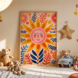 Happy Sunshine Print 4, Girls Print, Bright kids Print, Playroom Print, Nursery Print, Smiley Sun Print, Kids Room Decor, Digital Print
