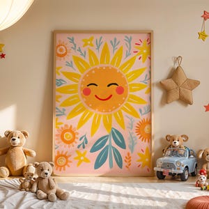 Happy Sunshine Print 3, Girls Print, Bright kids Print, Playroom Print, Nursery Print, Smiley Sun Print, Kids Room Decor, Digital Print