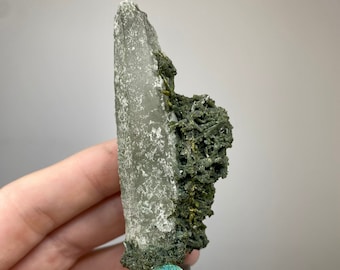 Epidote Cluster on Nirvana Quartz Point - High Altitude Himalayan Crystal