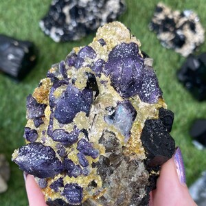 Purple Fluorite with Tourmaline on Mica Flowers from Erongo, Namibia - High Grade Collector Mineral