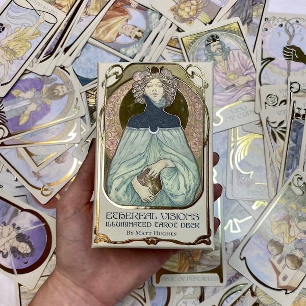 Jeu de tarot Visions éthérées - Divination alternative - Arcanes majeurs du Tarot doré Arcanes mineurs