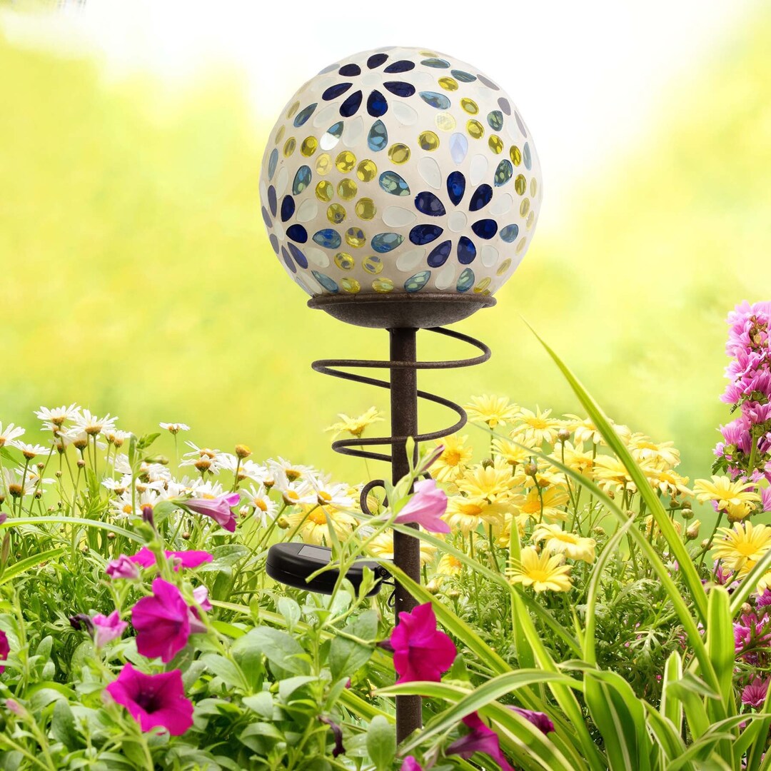 Solar Mosaic Globe Glass Ball Stake Light Etsy