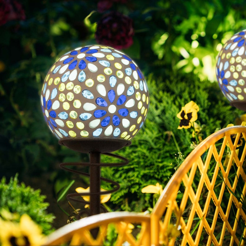 Solar Mosaic Globe Glass Ball Stake Light Etsy