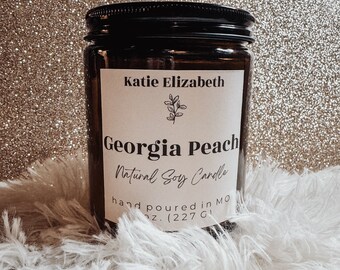 Georgia Peach Natural Soy 8 oz Wood Wick Candle | Hand-Poured In Missouri | Peach Scented Candle | Summer Gift Idea