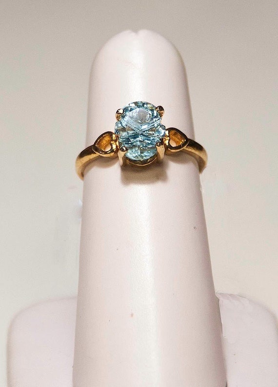 Carved Blue Topaz 14 K Yellow Gold Ring