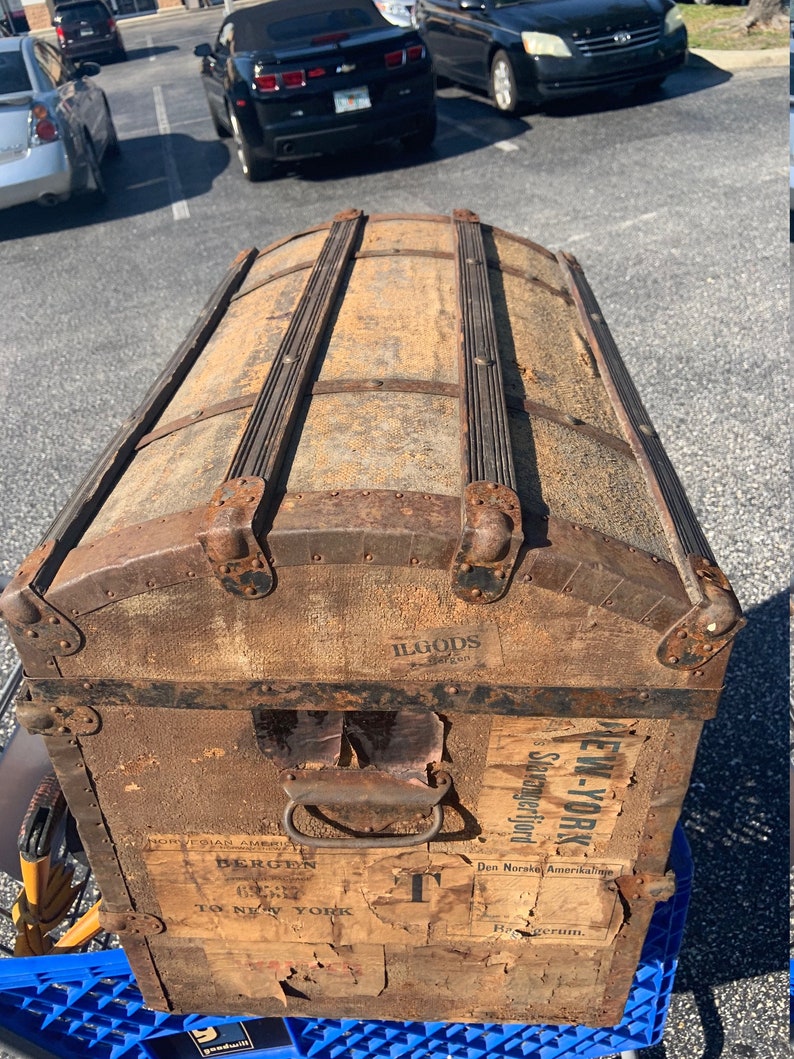 Antique camelback steamer trunk Etsy