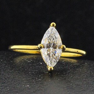 Marquise Moissanite Engagement Ring: Prong Set Solitaire, Solid Gold