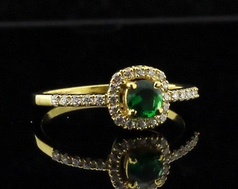 Emerald Diamond halo Ring, Lab Emerald Diamond Ring, Cushion Emerald Ring, Wedding Ring, Anniversary ring for women, Bridal diamond Ring