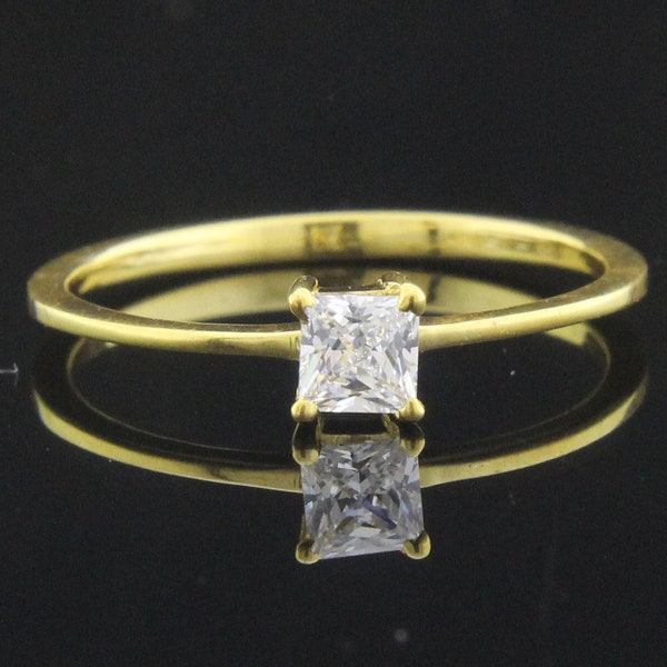 Princess Cut Diamond Ring, Tiny Solitaire Diamond Ring, Geometric Band Ring, Dainty Stacking Band, Anniversary Band, Minimalist Pinky Ring