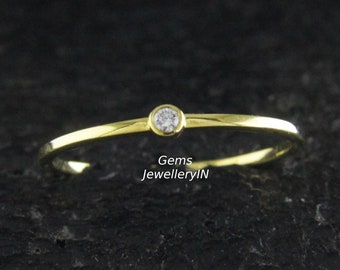 Minimalist Diamond Ring, Diamond Engagement Ring, Tiny Diamond Ring, Anniversary Gift Ring For her, Birthday Gift, Dailywear Stacking Band