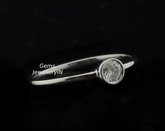 Bezel Set Solitaire Diamond Ring, Bezel set Ring, Wedding Diamond Ring, Promise Stacking Ring, GemsJewelleryIN, Halloween Sale