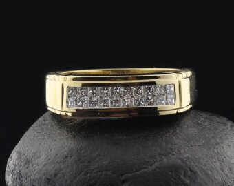 Princess Cut Diamond Band, Invisible Diamond Setting, Gold Diamond Wedding Band, Anniversary Ring, GemsJewelleryIN, Halloween Sale