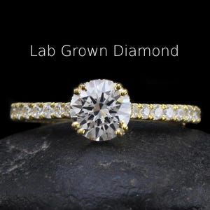 IGI Certified Lab Diamond Hidden Halo Engagement Ring: Recycled Gold