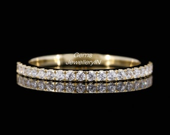 0.50ct Natural Diamond Band, Solid Yellow Gold, Half Eternity, G / SI Diamond Band, 14k Stacking Ring, GemsJewelleryIN, Halloween Sale