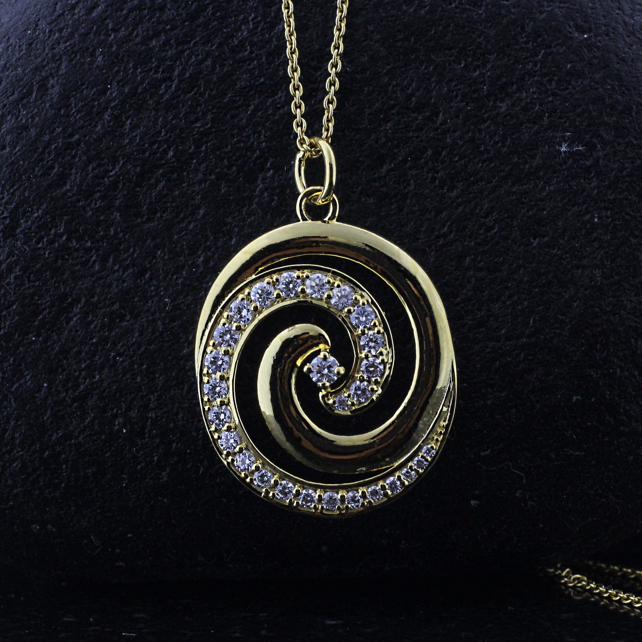 18k gold diamond spiral pendant necklace 14k diamond gold Etsy