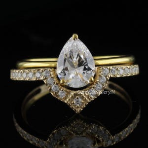 Pear Lab Diamond Wedding Ring Set, Bridal set Engagement Ring, CVD HPHT Pear Diamond Ring, Anniversary Ring for women, Gift for her