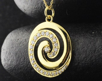 Diamond Spiral Pendant Necklace, Diamond Necklace, Diamond Pendant With Chain, Anniversary Gift, GemsJewelleryIN, Halloween Sale