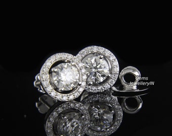 0.50ct Halo Diamond Earrings, Detachable Diamond Earrings, Wedding Jewellery, Women Anniversary Gifts, GemsJewelleryIN, Summer Sale