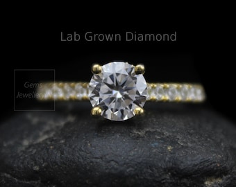 Runder Diamant-Verlobungsring, 1.50ct - 5.0ct IGI-zertifizierter im Labor gewachsener Diamant, Diamantring mit Nietenschaft, Diamant-Jubiläumsring Frauen