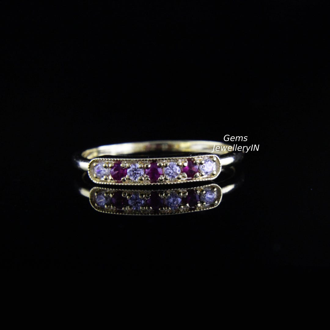 Ruby Stackable Aniversary Rings Elegant Ruby Diamond Wedding Ring Band – Art Deco Stacking Anniversary ...