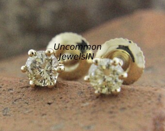 0.20ct Natural Diamond Baby Studs, 14k Yellow Gold I/J Round Diamond Screw Back Stud Earrings, Ready To Ship RTS, Anniversary Gifts