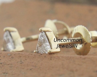 Trilliant Earrings, Triangle Diamond Studs, 14K Yellow Gold Studs, 0.25ct Diamond Screw Back Earrings Stud, UncommonJewelsIN, Summer Jewelry