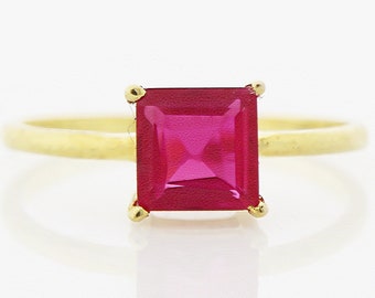 Princess Ruby Solitaire Ring, Square Red/Pink Lab Ruby, Engagement Ring, Wedding Ring, Promise Ring, UncommonJewelsIN, Labour Day Sale