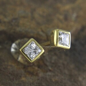 Bezel set Princess Diamond Stud Earrings, Engagement Gifts, Wedding Anniversary Gifts,  Stunning Screw Back Studs for Any Occasion, Bridal