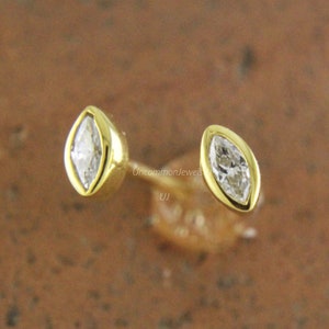 Pendientes de diamantes marquesa con engaste de bisel, pendientes de boda de diamantes marquesa de 0,20 ct TCW, pendientes atornillados/pushback, tachuelas de diamantes para mujer
