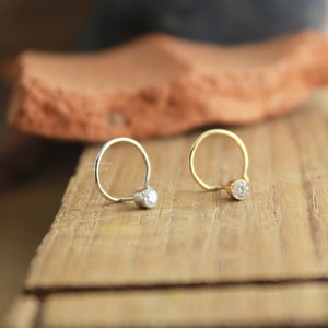 Diamond Nose Stud, Invisible Setting Earrings, Lab Diamond Stud, Scalloped C Wire Pin, Body Piercing, Dailywear Wire Diamond Stud,
