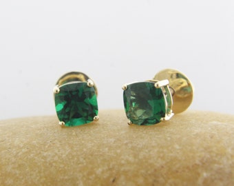 1.50ct Cushion Cut Emerald Studs, Screw Back Stud Earrings, Birthday Gifts, Engagement Gifts, Wedding Earring, Anniversary Gifts for women