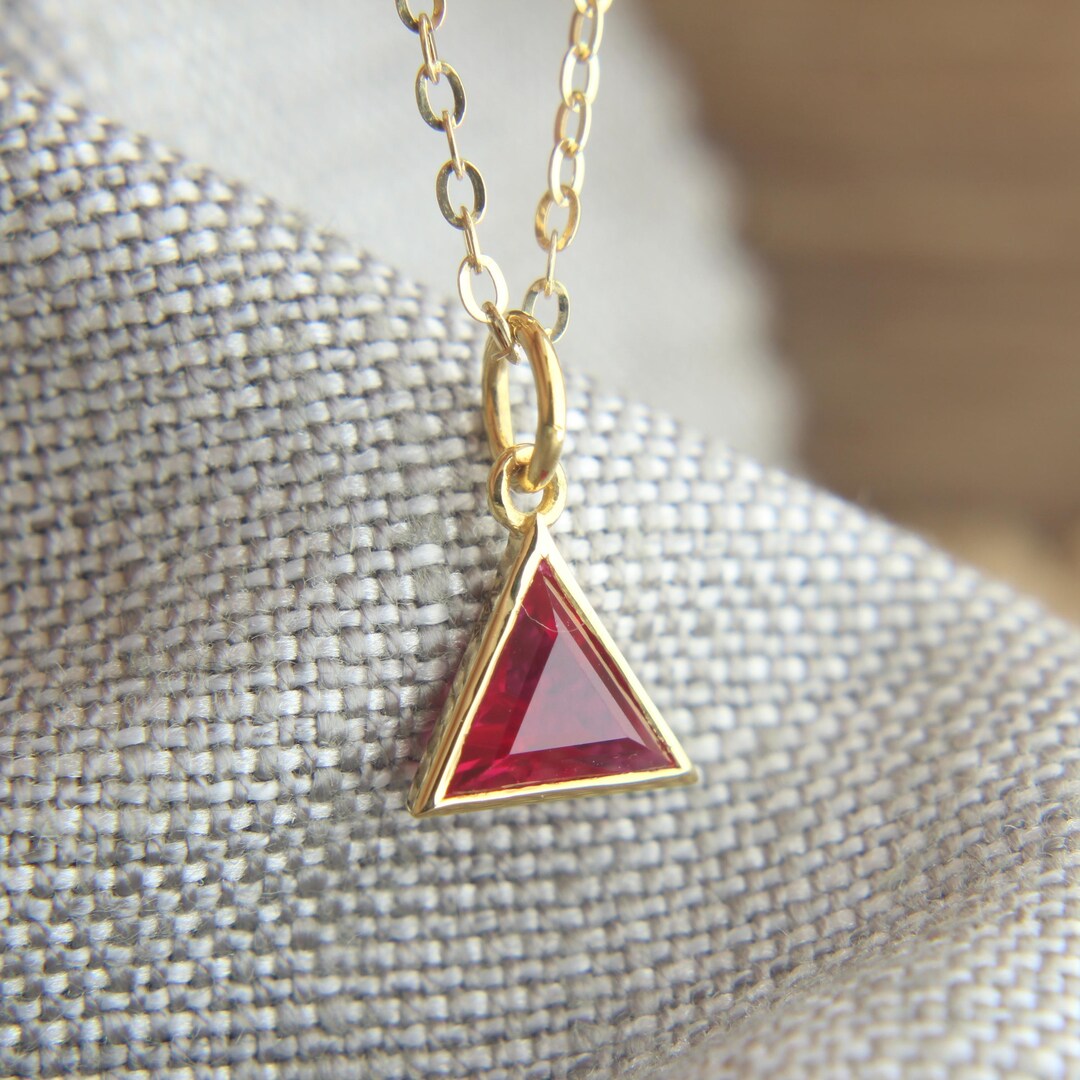 Ruby Trillion Charm Pendant, 14K Gold Triangle Necklace, July ...