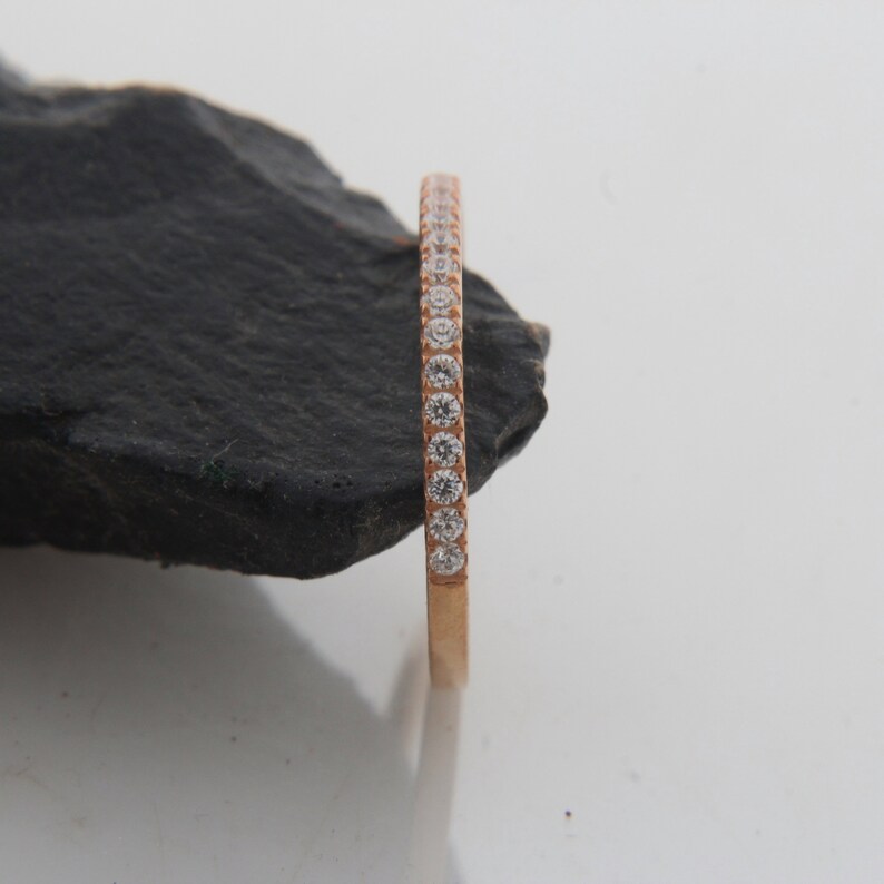 Half Eternity Pave set Moissanite Wedding Ring 1.3mm Moissanite Wedding Band 14k Band Ladies Moissanite Wedding Band in 14k Yellow Gold