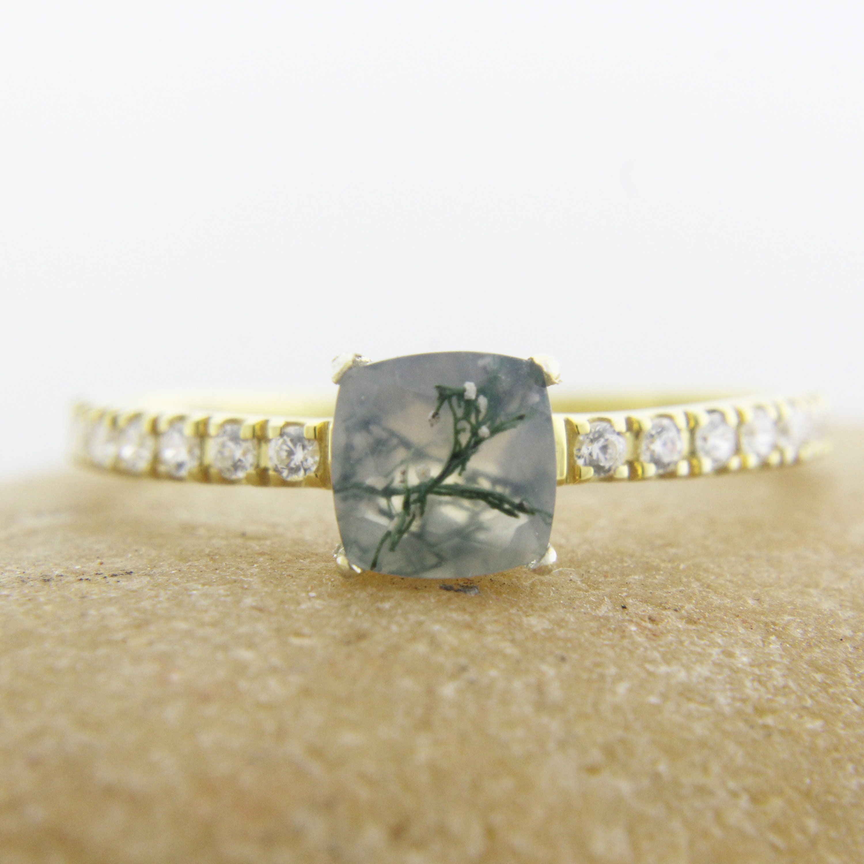 Green Moss Agate Ring Agate Diamond Wedding Ring Moss Etsy