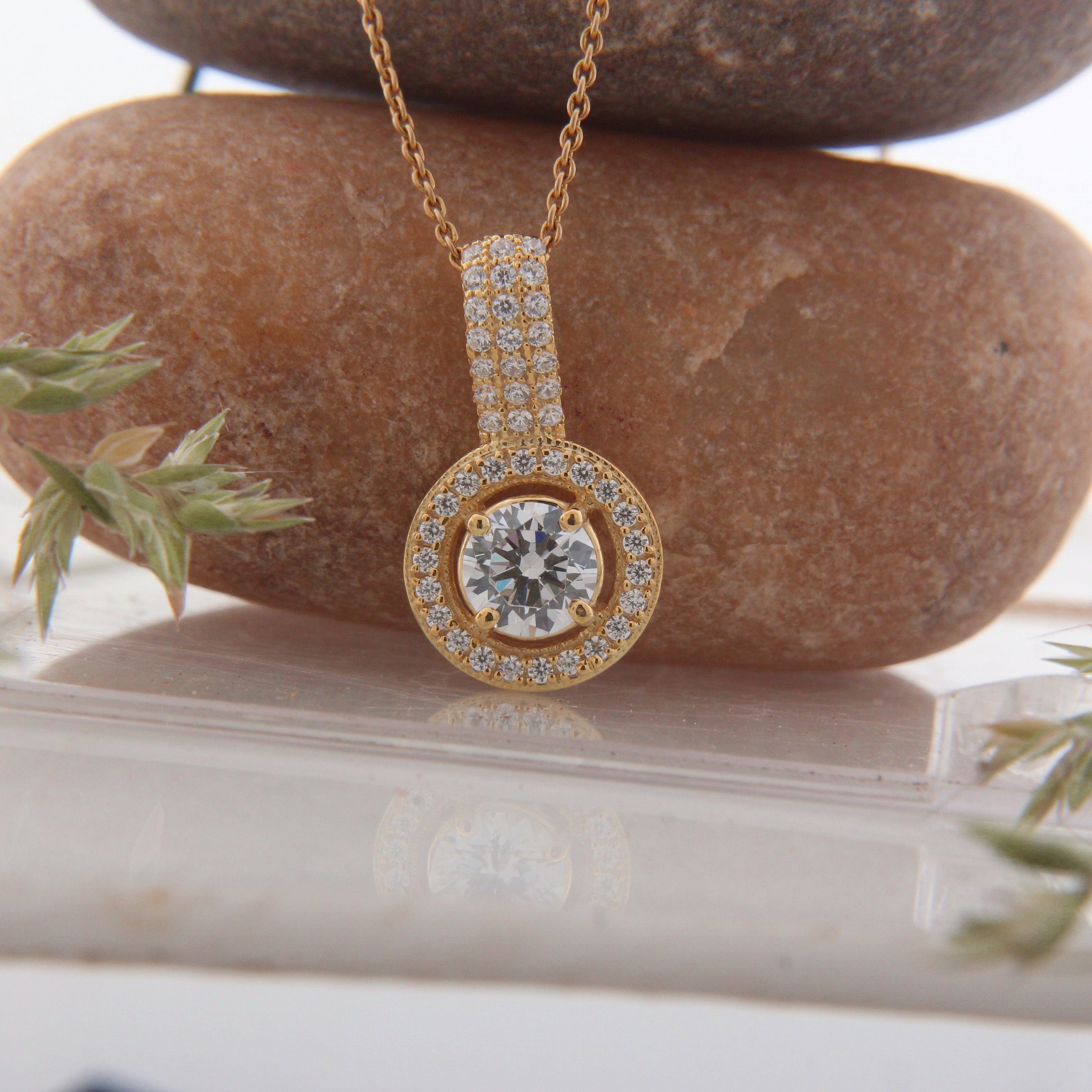 Moissanite Pendant with Chain Bridal Necklace with Gold Etsy