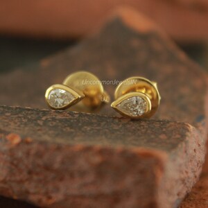 Pear Diamond Studs, Bezel set Pear Diamonds, Stud earrings, Diamond earrings, Dazzling earrings, Anniversary Gift for her, Birthday Gifts