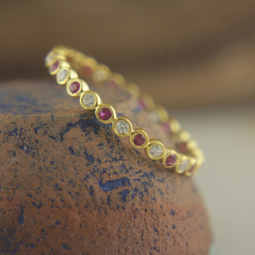 Minimalist 14k Gold Ruby Diamond Eternity Band Ring - Etsy