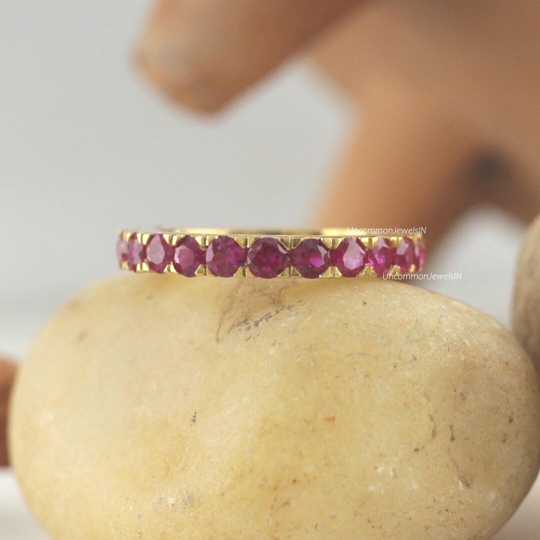 Lab Ruby Eternity Band: 14k Gold Wedding Anniversary Ring - Etsy
