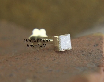 Princess Cut Diamant Ohrstecker: 14k Gold Flatback Nasenstift