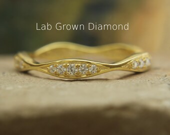 Lab Diamond Eternity Band Gold Knife Edge Ring Women Dainty Stacking Wedding Band